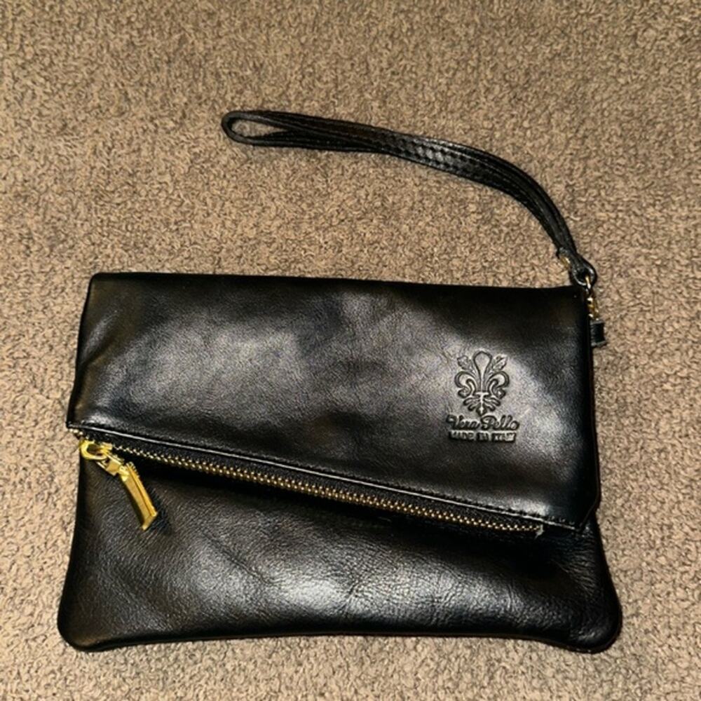 Beautiful Black Genuine Italian Leather Clutch by Vera Pelle